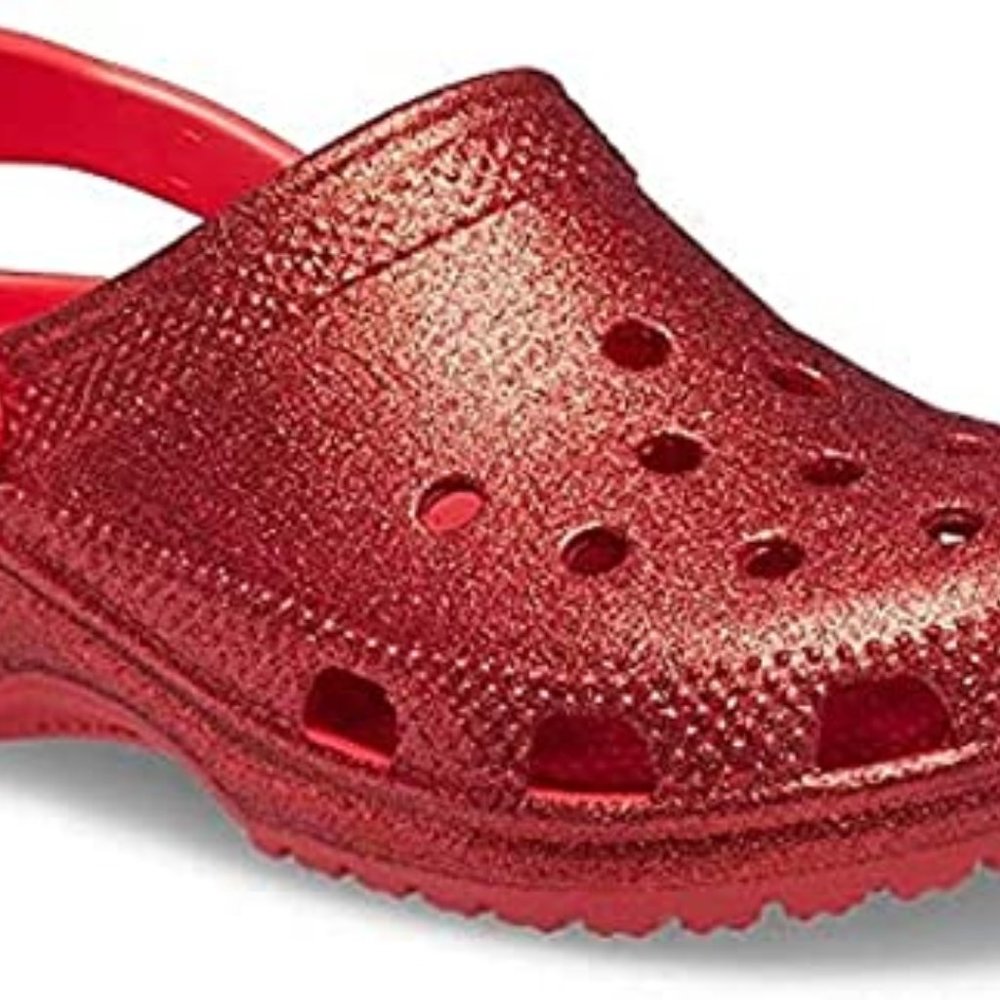 NEW. CROCS RED FLAME GLITTER CLOGS
